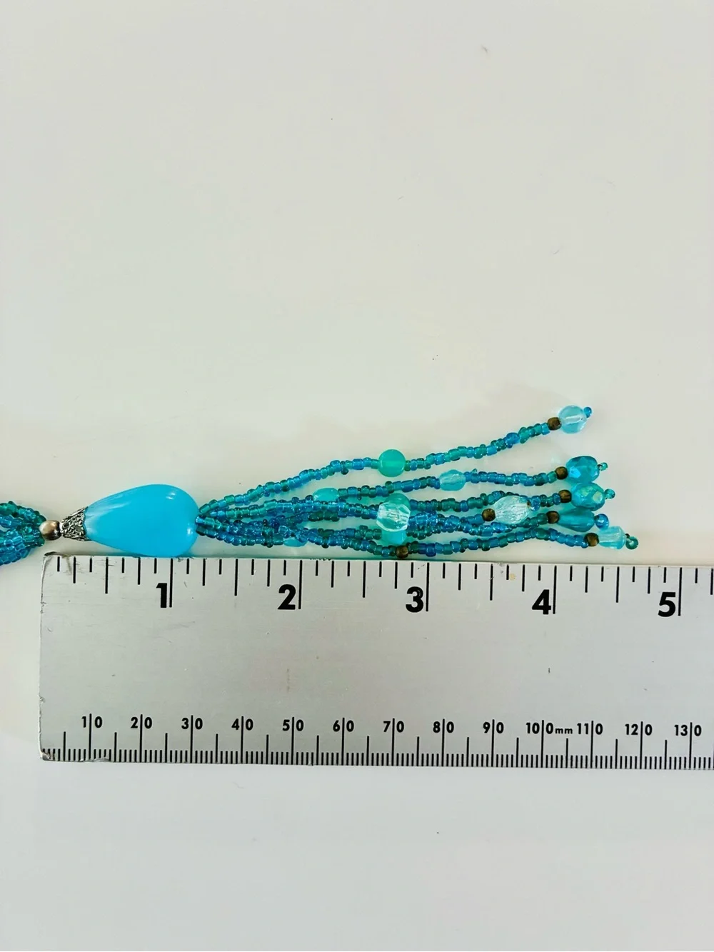 Aqua Blue Multi-Strand Tassel Necklace with Teardrop Pendant - Women Jewelry